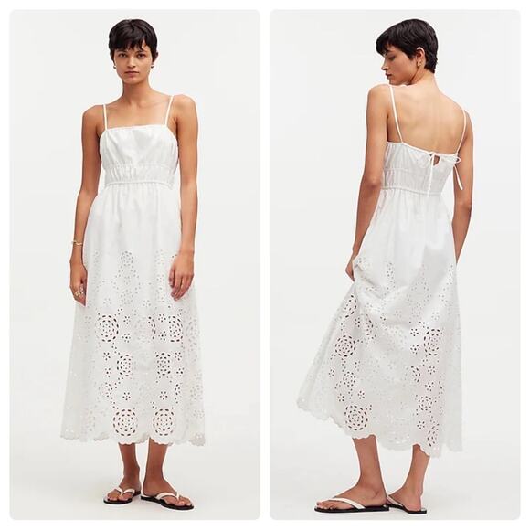 NWT Madewell Embroidered Tank Midi Dress in Poplin White Cotton Boho NS131 - Picture 1 of 15